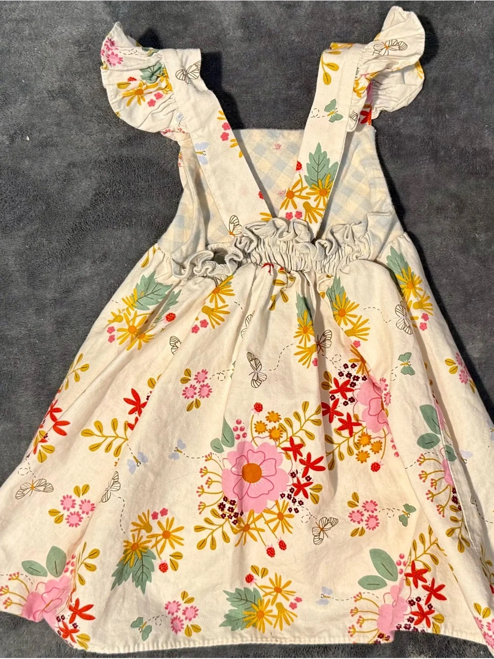 Ricrac & Ruffles Girls' Cream Floral Sundress with Pink Accents 12M